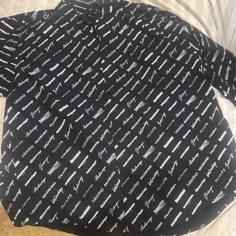 Balenciaga Black and White Graphic Casual Shirt
